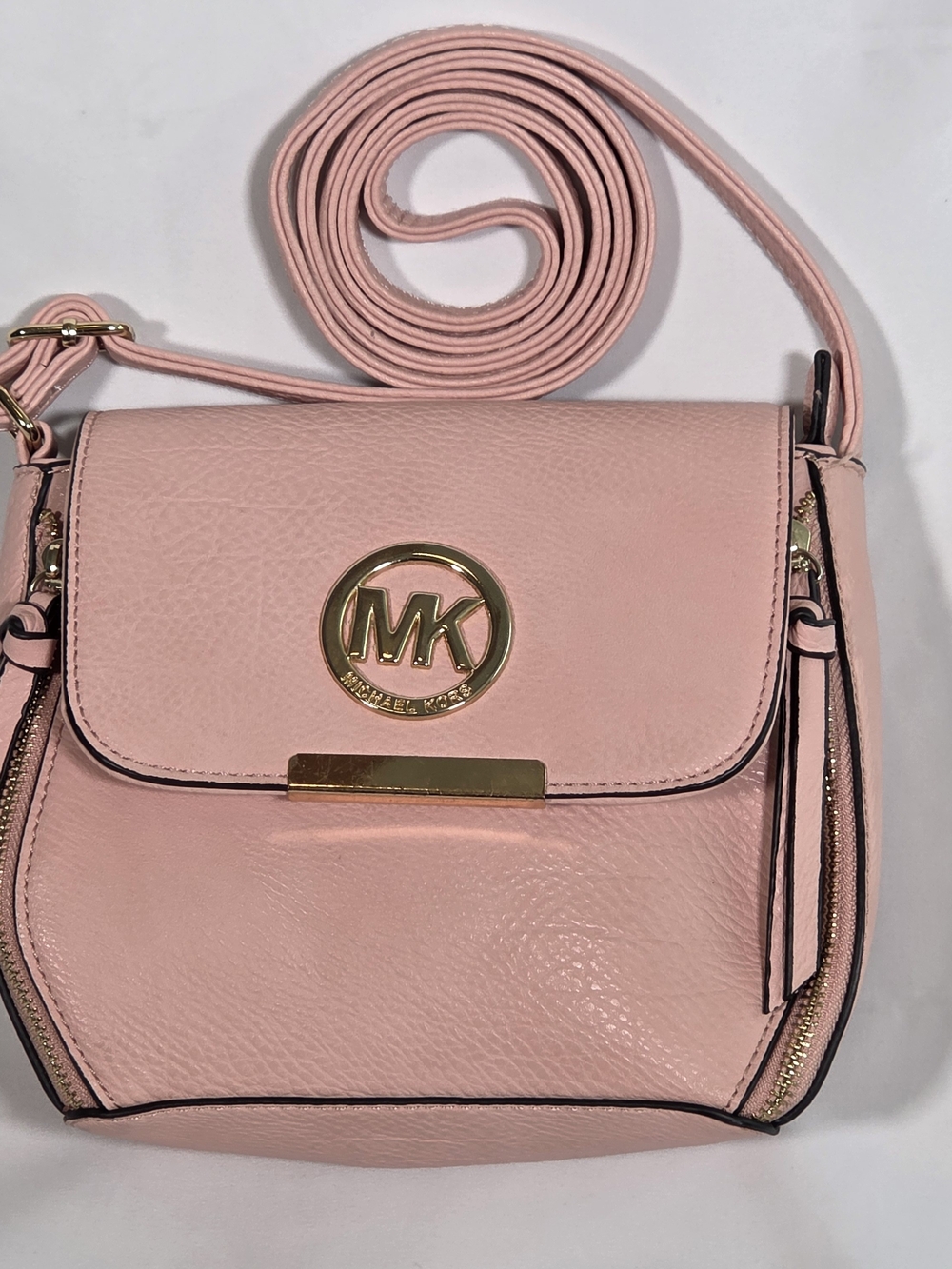 Michael Kors Pink Fulton Pebbled Leather Crossbody Bag Gold Hardware
